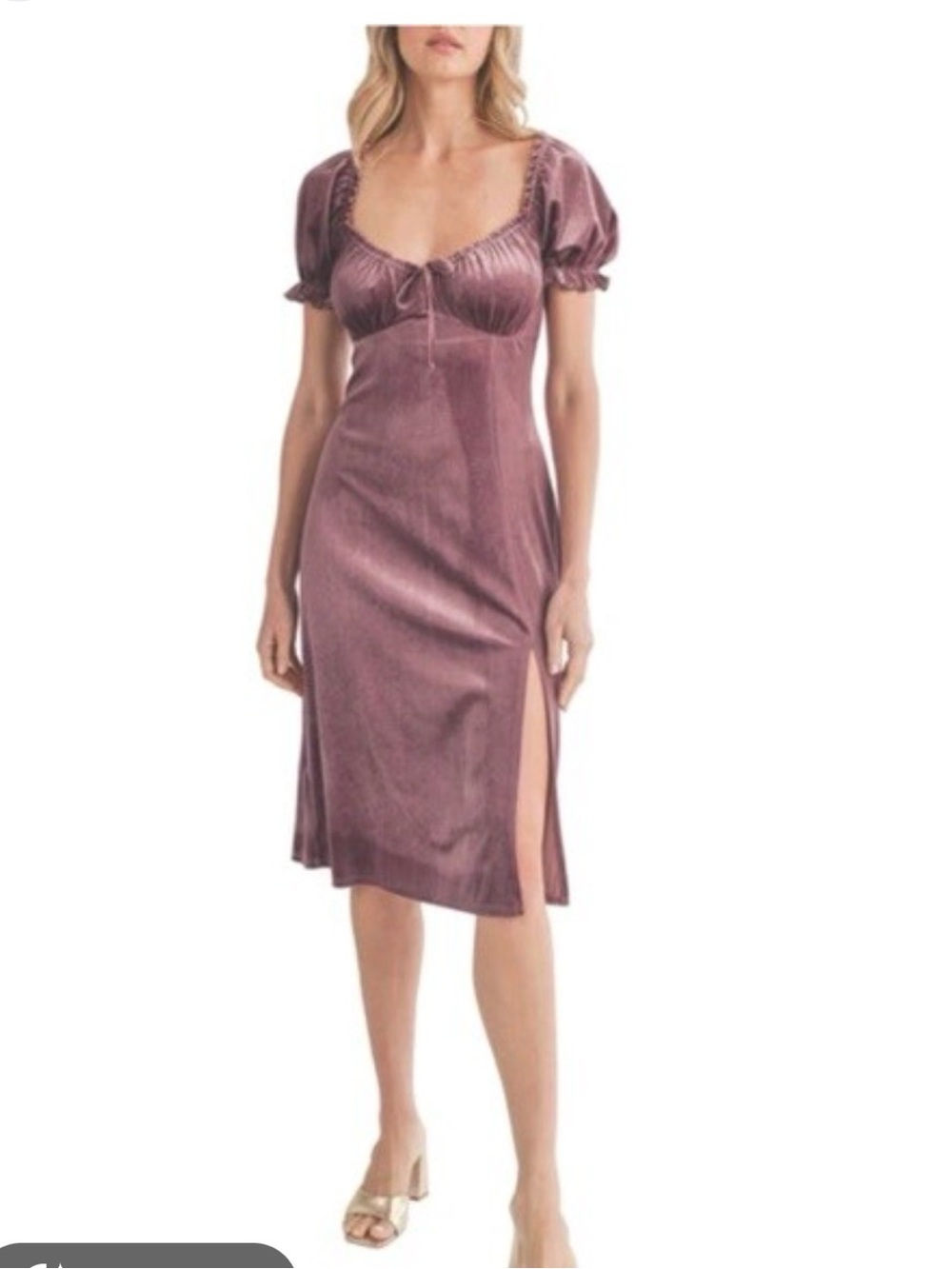 All in Favor Velvet Puff Sleeve Midi Dress